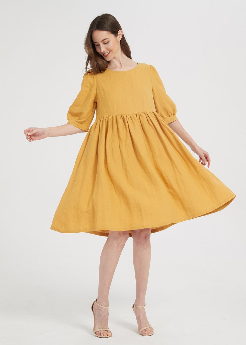 dress in Yellow,Long linen dress, Simple linen dress, Linen dress With Pockets, Customized Linen women dress Summer dress image 2