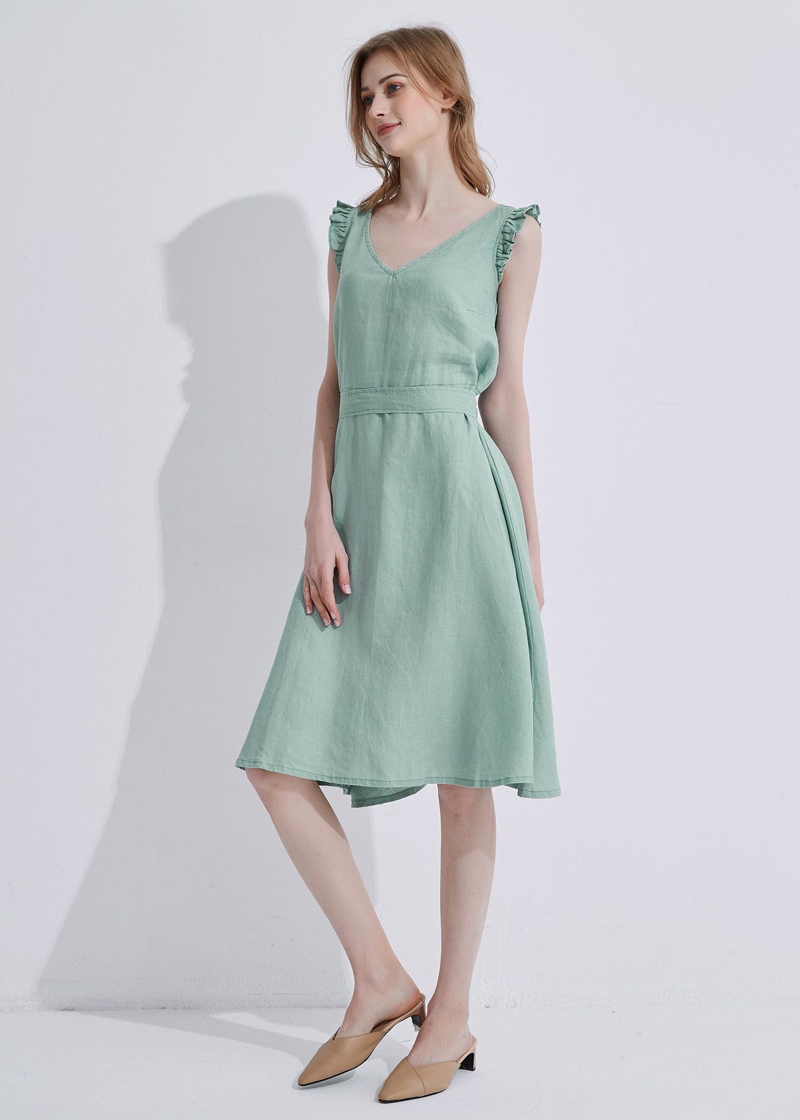 Vestido de Lino Natural Verde – Relaxed Fit