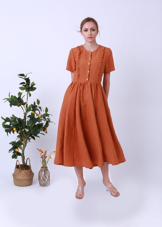 Ochre Linen Button-down Dress: Vintage Inspired, Soft Washed - Etsy  Australia