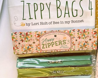 Zippy Bags 4 FARMERS DAUGHTER Panel & Happy Zippers 3. By Lori Holt of Bee in My Bonnet New Bags, New Zipper Colors.