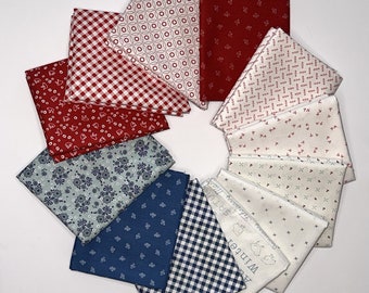 RED WHITE and BLUE! Patriotic Colors 11 Piece Half Yard Bundle in various Lori Holt Fabrics