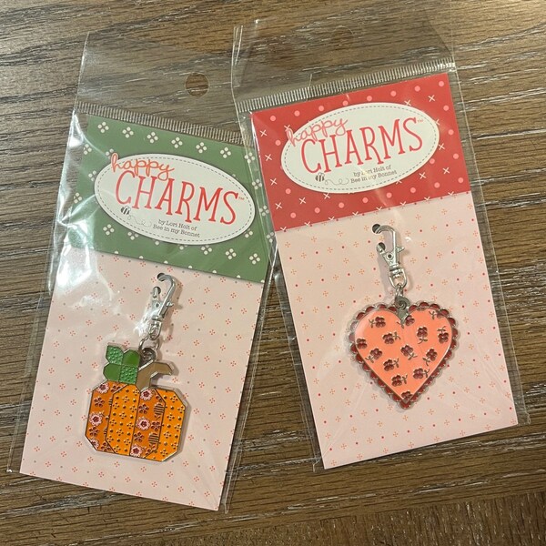 HEART AND PUMPKIN (set of 2) Bee Dots Happy Charms by Lori Holt of Bee in My Bonnet for Riley Blake Designs