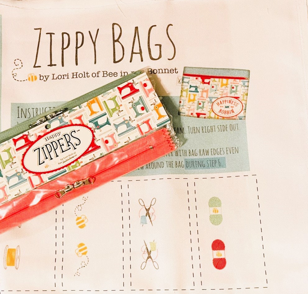 My Happy Place Home Décor Zippy Bags Panel AND Lori Holt Happy Zippers
