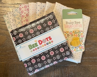 BEE DOTS Collection Fat Quarter Background Bundle (8), Bee Dots 5" Stacker, The Busy Bee Thread Cutter by Lori Holt of Bee in my Bonnet