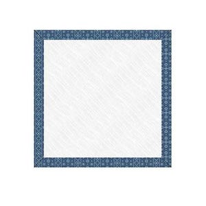 May include: White square with a blue patterned border. The border features a repeating geometric design in shades of blue. The center of the square has a white, textured appearance.