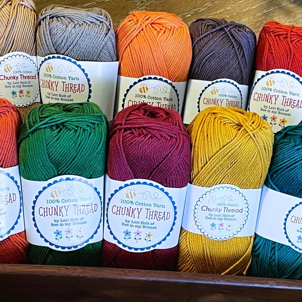 Lori Holt's CHUNKY THREAD Colors. Autumn, Basil, Brick, Butterscotch, Jade, Nutmeg, Pebble, Pumpkin, Raisin, Terracotta,