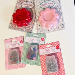 Flower Power MAGNET PIN HOLDER, Red, Frosting & Sea Glass. Quilting, Sewing and Applique Pins.  By Lori Holt of Bee in My Bonnet