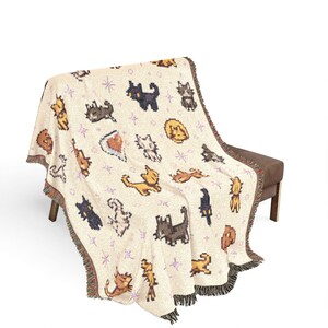 Stardew Valley Cats Woven Blanket, Handwoven Cotton Tapestry Throw image 3