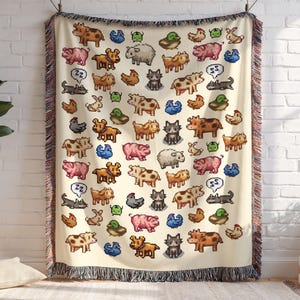Stardew Valley Pixel Animal Pattern Woven Blanket | Cozy Throw