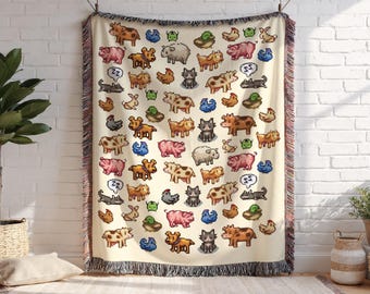 Stardew Valley Pixel Animal Pattern Woven Blanket | Cozy Throw