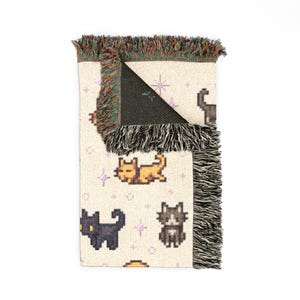 Stardew Valley Cats Woven Blanket, Handwoven Cotton Tapestry Throw image 4
