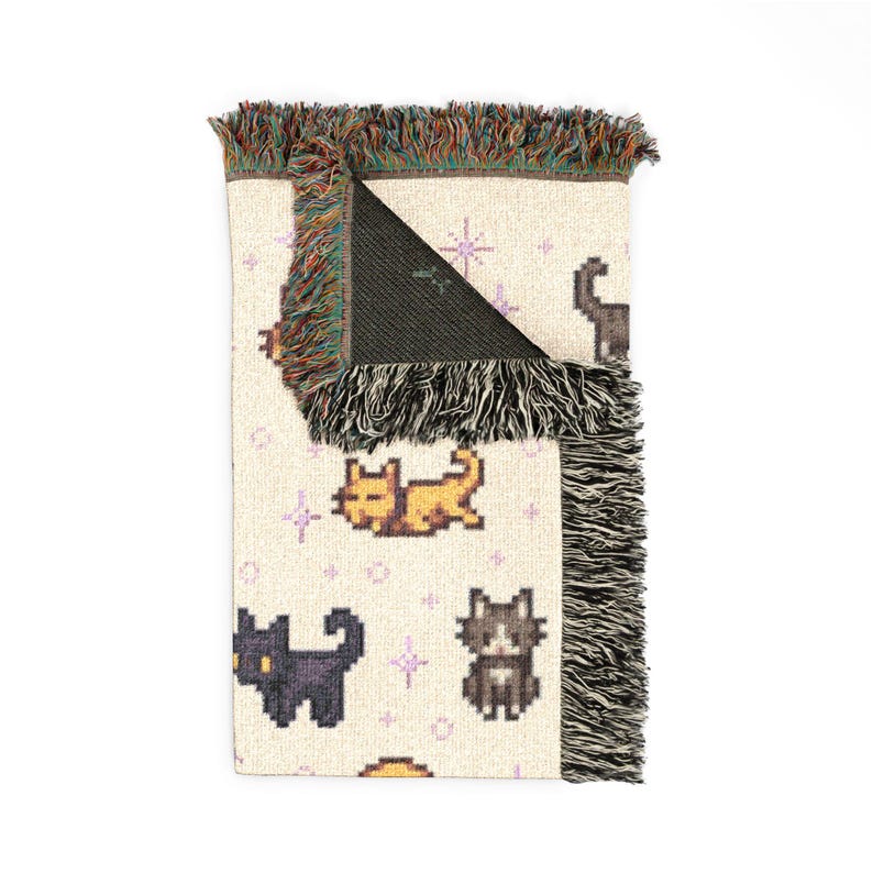 Stardew Valley Cats Woven Blanket, Handwoven Cotton Tapestry Throw image 4