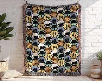 Settlers of Catan, Wood, Sheep, Ore, Bricks, Wheat, Woven Blanket, Tapestry Throw