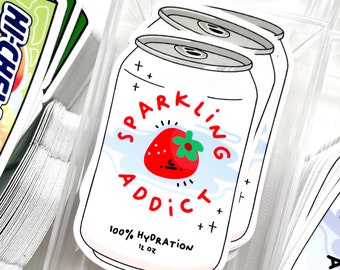 Strawberry Sparkling Addict Sticker,  waterproof Sticker, Asian sticker, k-drama sticker, Kpop sticker, cute sticker, waterproof