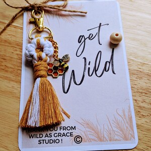 Daisy Keychain, Boho Macrame daisy keychain bumble bee keychain honeycomb keychain