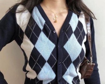 grey argyle cardigan