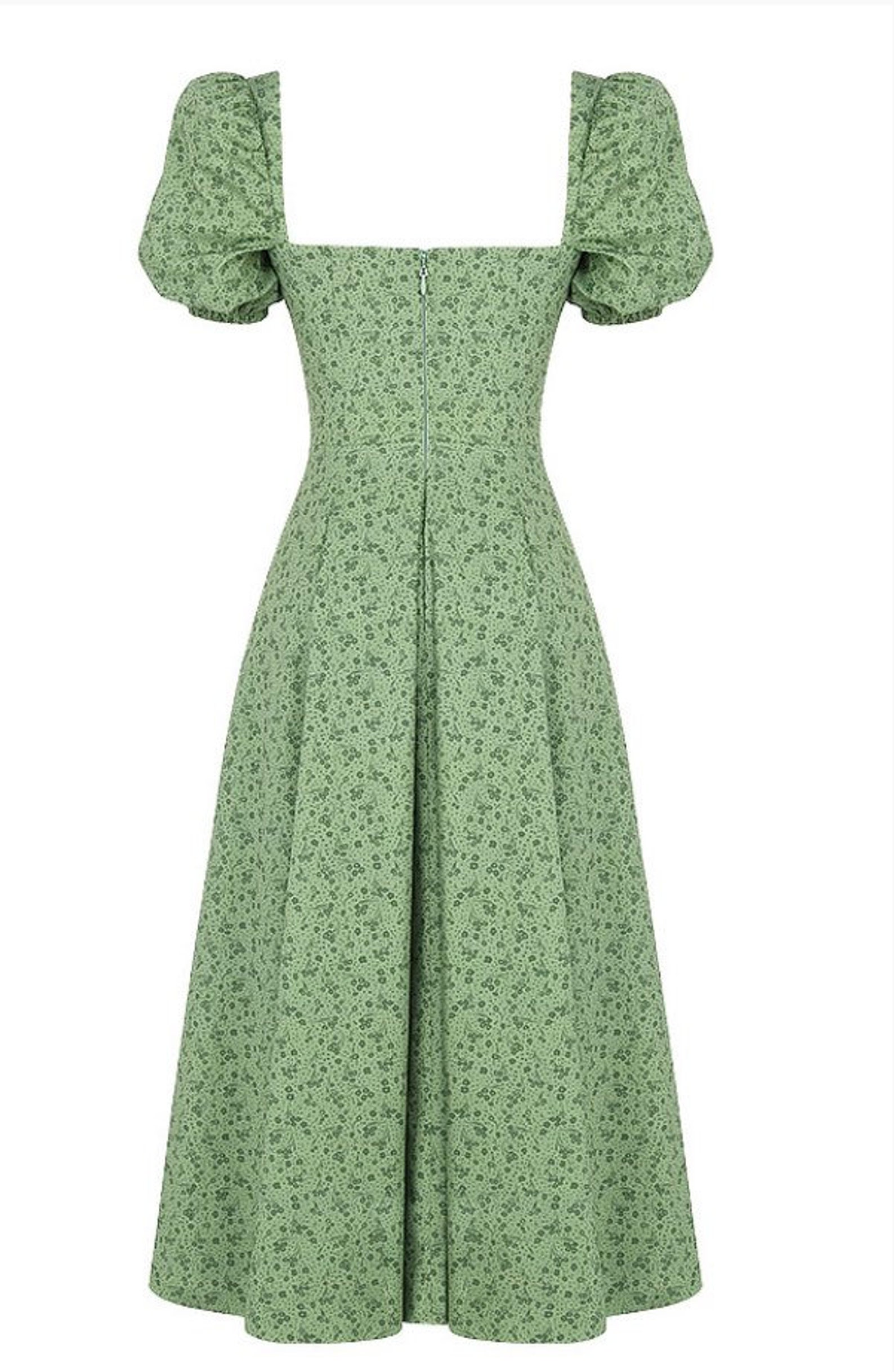 Puff Sleeve Cottagecore Dress Green Floral Midi Maxi Dress for | Etsy