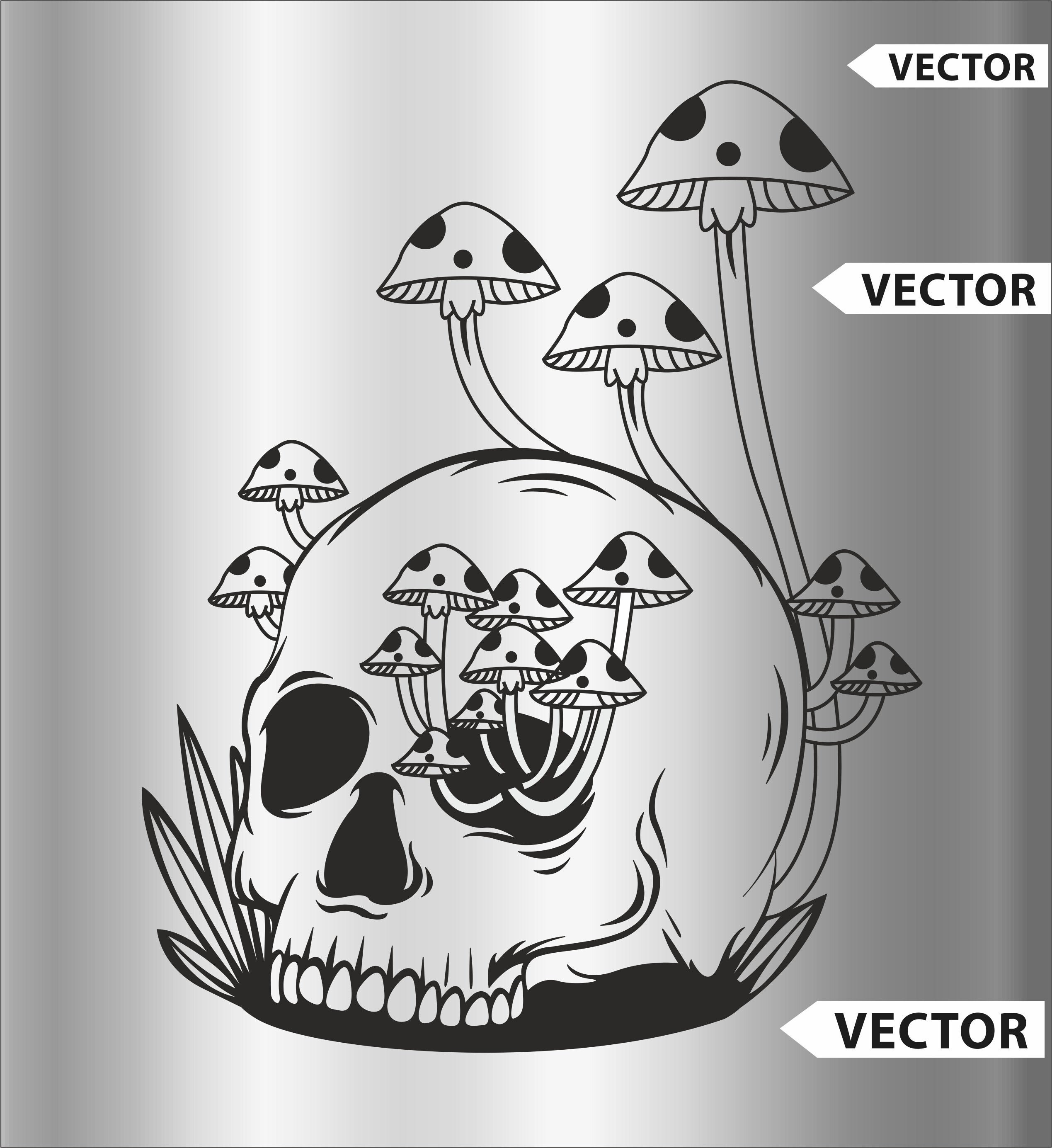 Skull and mushrooms art design vector svg cdr eps Ai pdf Etsy