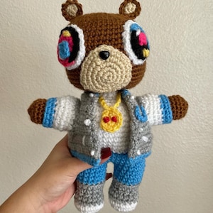 Kanye West Graduation Drop out bear crochet, graduation album, adorable, stuffed bear