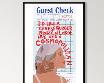 Gästchecktryck - Carrie Bradshaw Cosmo + Cheeseburger