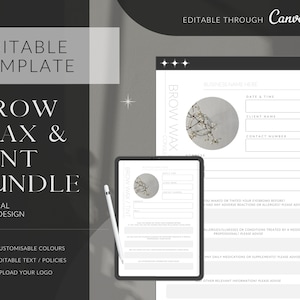 EDITABLE Brow Wax and Tint Consultation Form Bundle, Brow Wax and Tint Consent Forms, Minimal Black & White Design