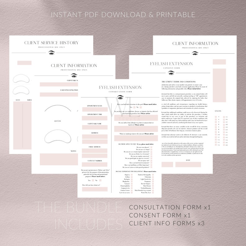 Eyelash Consultation Form Bundle Lash Consent Form Lash Etsy