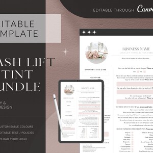 BEWERKBARE Lash Lift en Tint Consultatiebundel, Lash Lift en Tint Toestemmingsformulier, Lash Lift Klantinformatie, Pretty Pink Design