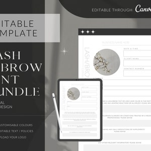 EDITABLE Lash and Brow Tint Consultation Form Bundle, Lash and Brow Tint Consent Forms, Minimal Black & White Design