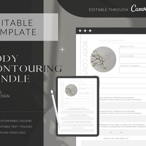 EDITABLE Body Contouring Form Bundle, Body Contouring Consent Forms, Body Contouring Client Info Forms, Minimal Black & White Design