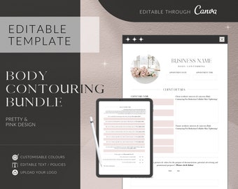 EDITABLE Body Contouring Form Bundle, Body Contouring Consent Forms, Body Contouring Client Information Forms, Pretty Pink Design