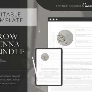 EDITABLE Brow Henna Tint Consultation Form Bundle, Brow Henna Tint Consent Forms, Minimal Black & White Design Design