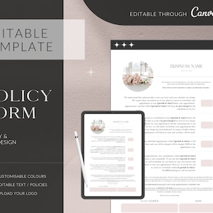 EDITABLE Salon Policy Form for Estheticians & Beauty Businesses, Late Cancellation No Shows Form, Pretty Pink Design