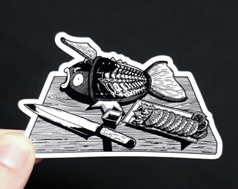 Vinyl Sticker - Magikarp Sashimi Anatomy - Horror Pocket Beast Sticker - 3 inch Weather Resistant Sticker
