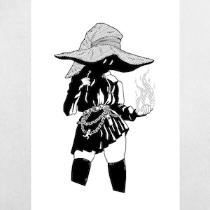 Cute Black Mage Goth Girl - Vivi Final Fantasy Inspired Art Print Poster