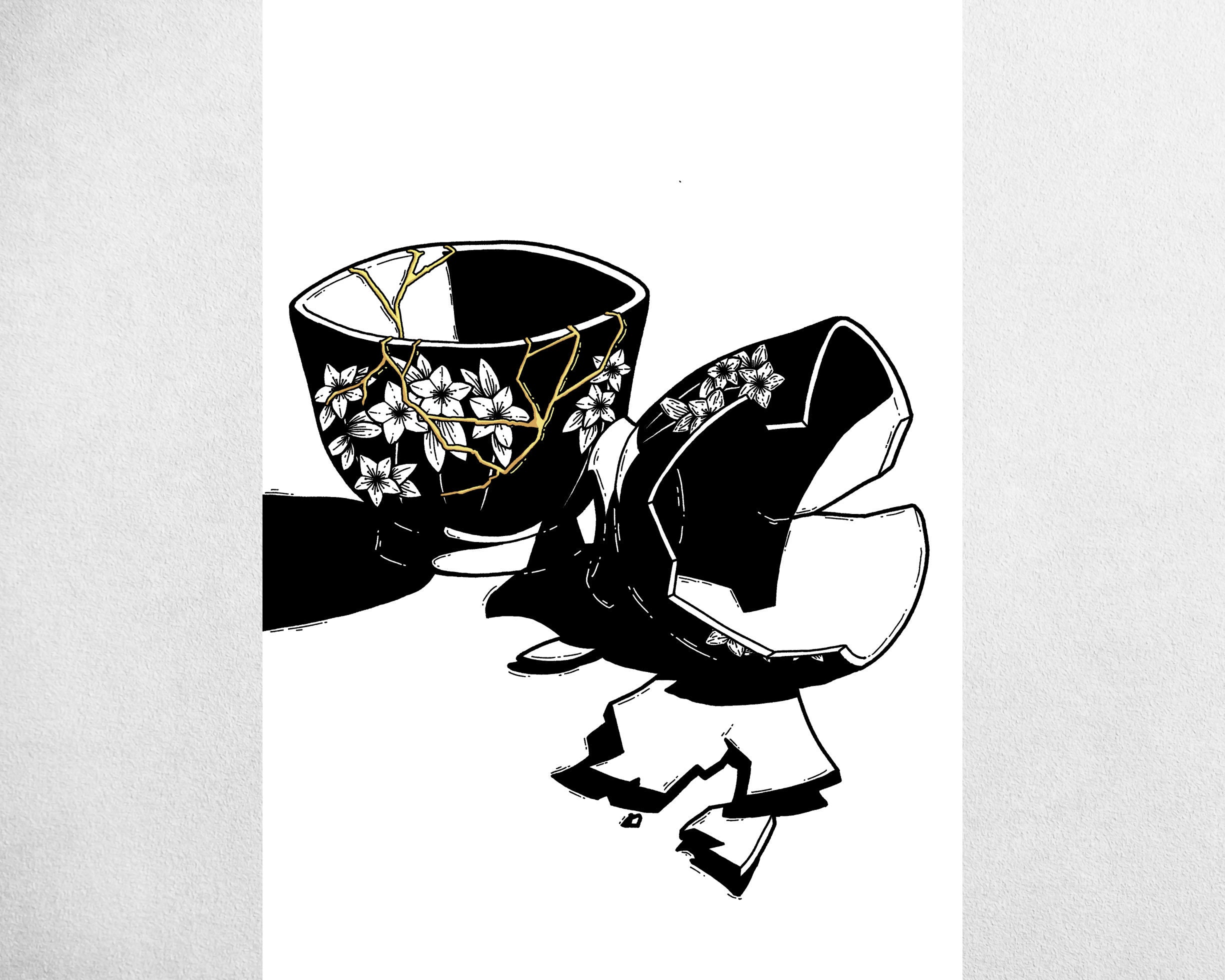 Broken Traditional Japanese Tea Cup Kintsugi Art Print Etsy