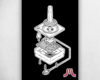 Exploded Atari Joystick - Retro Gaming Console Art Blueprint Poster