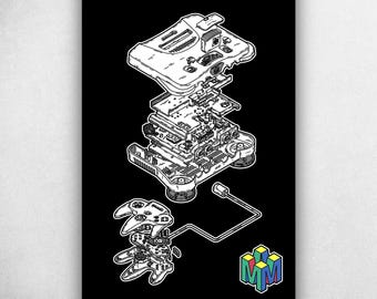 Exploded N64 - Nintendo Retro Gaming Isometric Art Print Poster