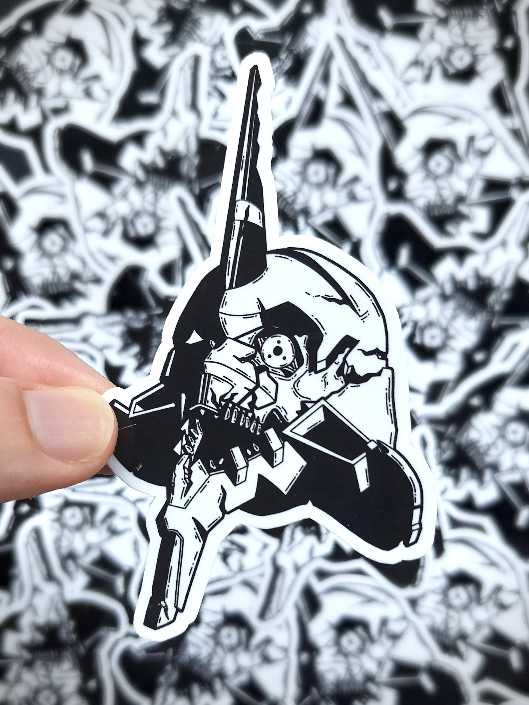 Vinyl Sticker - Unit-01 Cracked Skull - Neon Inspired Anime Sticker - 3 inch Weather Resistant Sticker