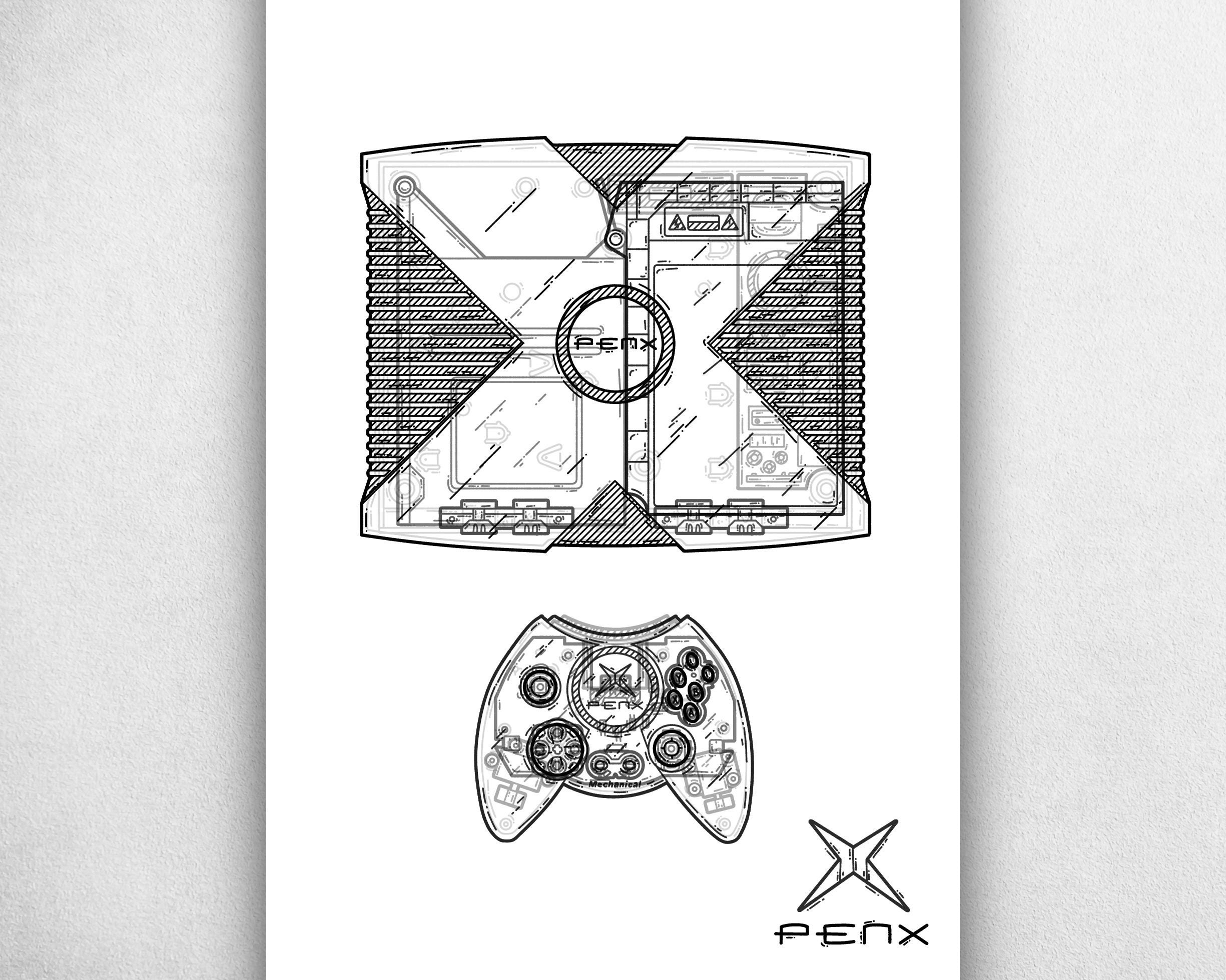 Xbox Xray - Xbox Retro Gaming Console Art Blueprint Poster