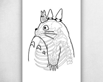 Anime Gray Bear Forest Spirit Xray Anatomy - Anime Inspired Art Print