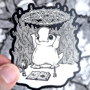Adesivo de vinil - Satanic Psyduck - Adesivo de Horror Pocket Beast - Adesivo fosco ou brilhante resistente às intempéries de 3 polegadas