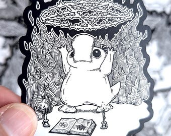 Satanic Psyduck - Weather Resistant Vinyl Sticker - Horror Pocket Beast Art