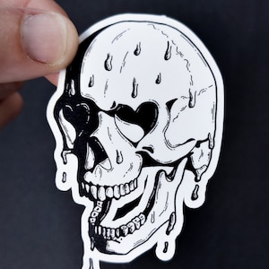 Vinyl Sticker - Melting Skull Anatomy with Heart Eyes Sticker - 3 inch Weather Resistant Sticker