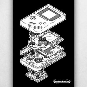 Game Boy esploso - Nintendo Retro Gaming Console Isometrica Stampa Poster