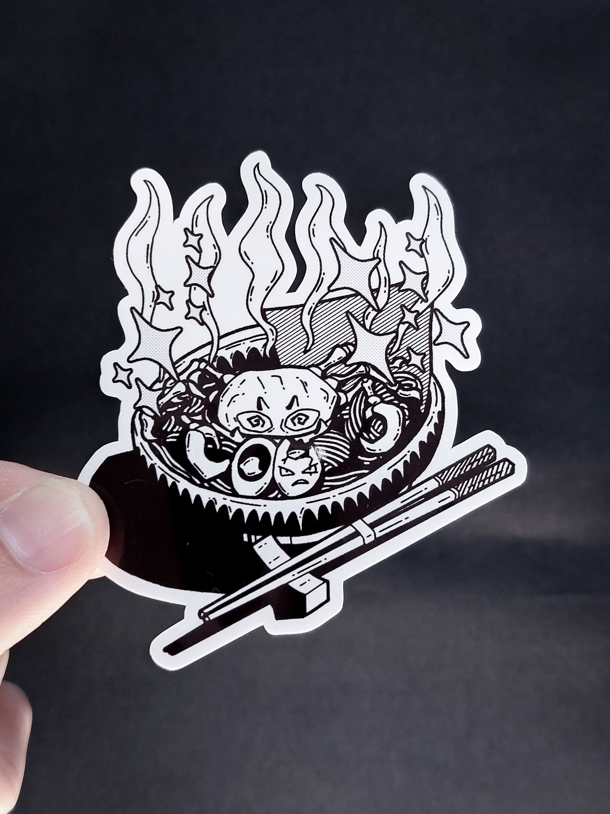 Vinyl Sticker - Krabby Oddish Tangela Exeggcute Ramen - Horror Food Pocket Beast Sticker - 3 inch Weather Resistant Sticker