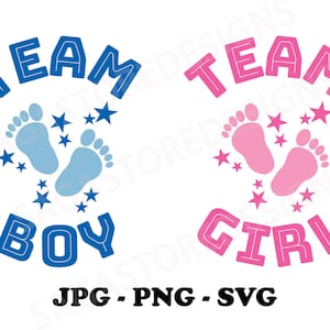 Team Boy & Team Girl, Gender Reveal, Embarazo. JPG, PNG y SVG imprimibles