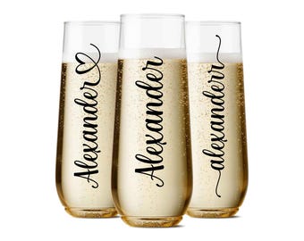 Customized Stemless Champagne Flutes (plastic). Set of 12  customized 9oz plastic Flute