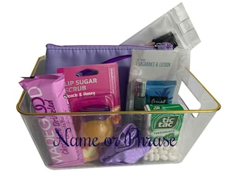 Personalized Travel Gift Box. Birthday Gift Basket, purple gift set for Woman. Mother's Day Gift basket. Teacher Appreciation Gift Basket