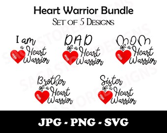 Heart Warrior Bundle, Set of 5 png, jpg, svg. CHD awareness