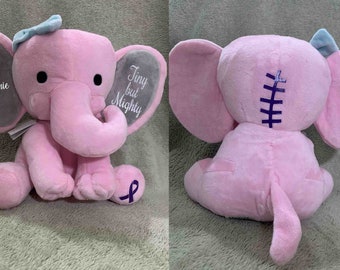 Chiari malformation &quot;zipperhead&quot; awareness plush pink elephant, Scar buddy. chiari stuffed elephant.